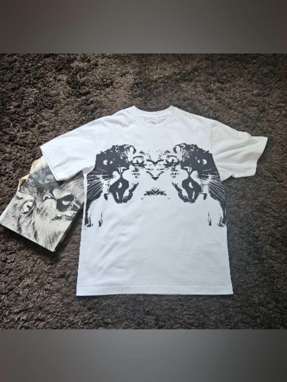 Tory Burch RARE nwt mirrored kitty cat black white art t shirt medium and cat sh